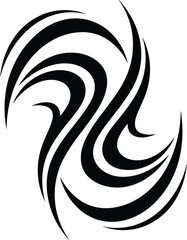 Abstract tribal vector design with swirling black lines and elegant curved shapes, artistic tattoo style graphic element, minimal silhouette illustration for modern decorative background or branding.