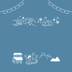 雪見酒を味わう温泉露天風呂アイキャッチ素材／夜に舞い散る雪のカラー