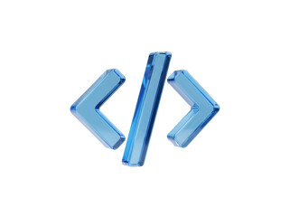 Obraz premium Isolated 3D Blue Glass Developers Code Icon for Programming