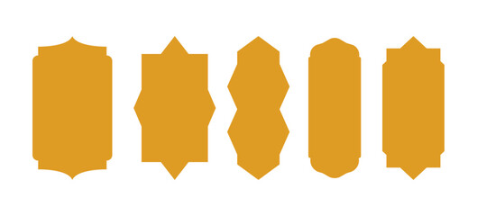Set of Five Ornamental Golden Frames and Labels | Elegant Islamic Star Shape Borders, Moroccan Arabesque Design Vector Silhouettes, Decorative Tags
