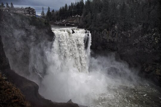 Snoqualmie Falls in western Washington in atmospheric river conditions 
