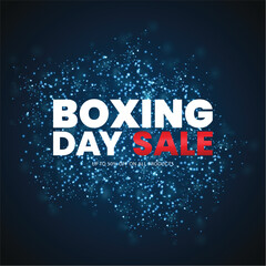 Blue Glitter Boxing Day Sale Poster with Snowy Winter Effect