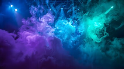 Ethereal Stage Smoke Ablaze in Neon Cyan and Magenta Lights, A Dynamic Abstract Backdrop for Live Performance.