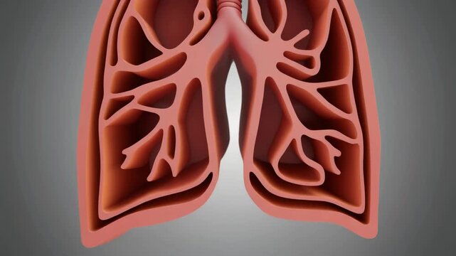 A cross-section of the human lungs showing the intricate branching of bronchioles and alveoli.