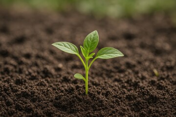 Fototapeta premium Young Plant Growing in Fertile Soil Symbolizing New Life, Growth, and Environmental Sustainability