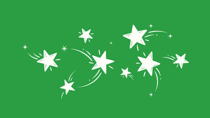 Festive green background with sparkling, hand-drawn stars for celebrations and magical themes