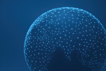 Global Network Technology Sphere: Abstract Connection of Digital Data on Blue Background