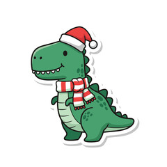 Cute Christmas Dinosaur Sticker Design. © Haruka