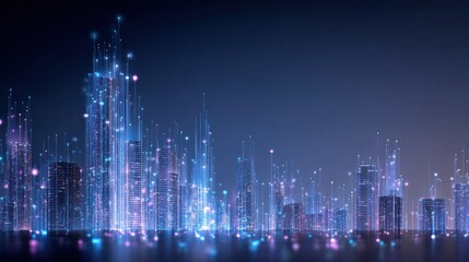 Fototapeta premium Futuristic Cityscape with Digital Network Connections, High-Tech Innovation, Artificial Intelligence Infrastructure, and Glowing Data Streams