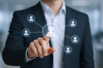 Business Professional Touching Virtual People Network Concept on Screen for Team Connection and Collaboration