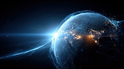 Global Network Connection: Digital World with Data Streams and Artificial Intelligence, Technology and Innovation