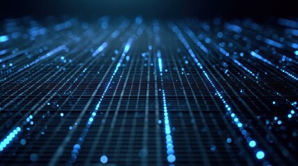 Abstract Data Stream Visualization with Blue Light Trails and Grid, Ideal for Tech and Future Concepts