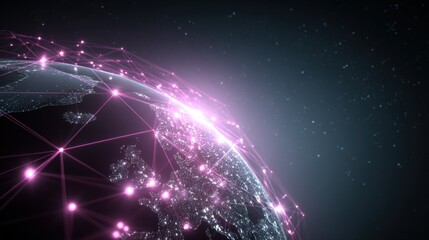 Global Network Visualization of Europe with Interconnected Nodes Representing Data Transfer and Communication Technology