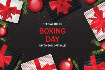 Boxing Day Special Discount Banner with Red Ribbon and Bow