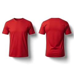Two views of a plain short-sleeved red crew neck garment displayed on a white background