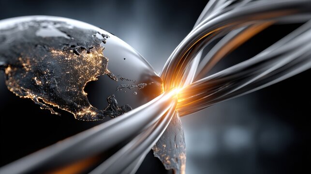 A wire is wrapped around a globe, with the globe being the center of the image