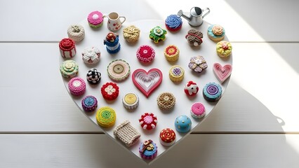 Romantic Cupcake Heart Art | Handmade Assorted Cupcakes Heart-Shaped Wall Decor