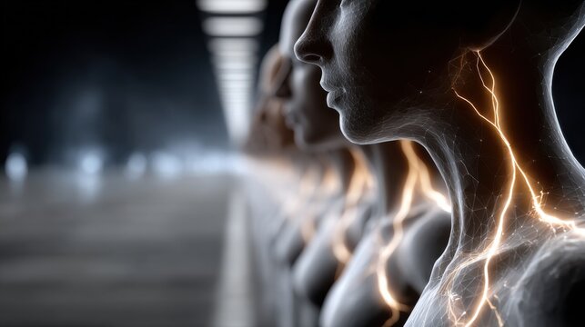 A group of people with their necks exposed