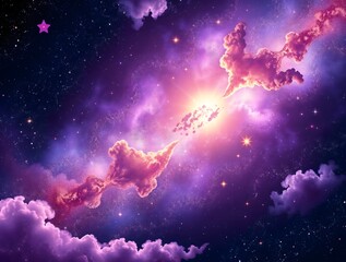 Obraz premium Stylized and cozy space background with a realistic nebula that shimmers in hues of purple and blue, and shining stars
