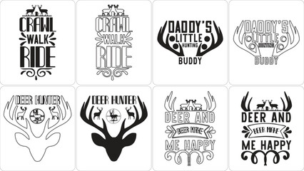 Fototapeta premium Deer Hunting & Beer Slogans Vector Set: Outdoor Lifestyle Graphics for Apparel, Crafts. Features 