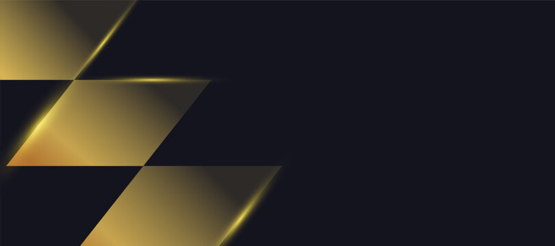Dark elegant background with glowing golden geometric parallelogram shapes arranged diagonally, creating a luxurious modern abstract design suitable for corporate presentations.