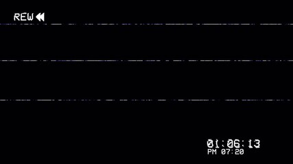 4K VHS Rewind Screen Effect. Retro Camcorder OSD Overlay with Glitch Lines, Timecode Countdown on Black Background 4k video animation seamless loop
