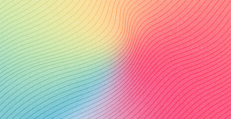 Fototapeta premium Vibrant Pastel Rainbow Grainy Gradient with Wavy Line Pattern Abstract Background