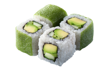 Avocado sushi rolls w/ lime wrappers over black backdrop