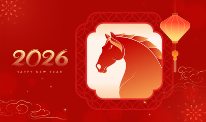 Chinese style frame adorns the Year of the Horse Spring Festival banner