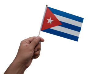 Hand proudly waving the vibrant Cuban flag, celebrating national pride and heritage with patriotic spirit and celebration