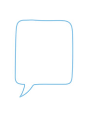 Hand drawn fluid speech box icon with soft blue line and rectangle outline shape. This chat bubble textbox is ideal for any comment, message, or conversation element. Subtle circle effect adds modern