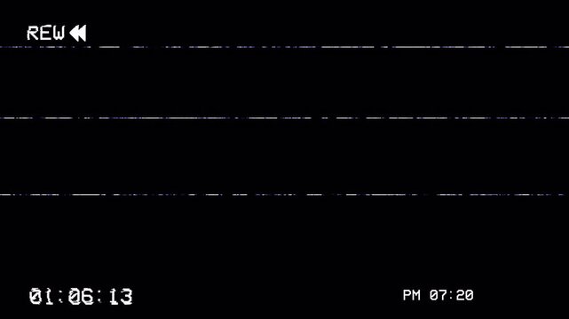 VHS Video Tape Rewind Screen Effect, Retro Old School VCR OSD Overlay, Analog Distortion and Static Glitch Noise Background, 4K Motion Graphic 4k video animation seamless loop