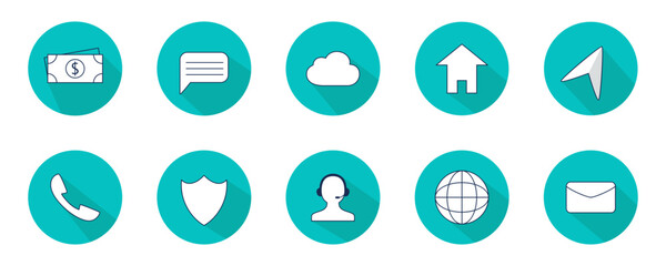 Set of Flat design business, communication, and web icons. Modern UI/UX symbols for website, app, and interface design.