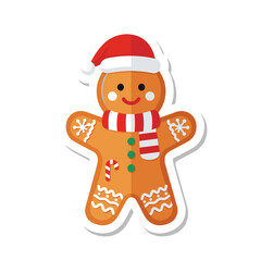 Gingerbread Man Christmas Cookie Sticker Illustration.
