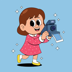 Little Girl Taking a Photo with an Instant Camera