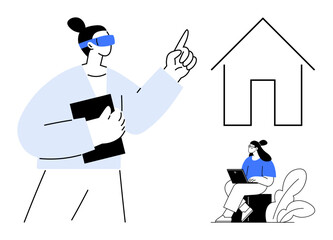 Real estate technology. Virtual reality enhancing real estate exploration and decision-making. Real estate professionals leveraging technology for remote work and visualization. Perfect