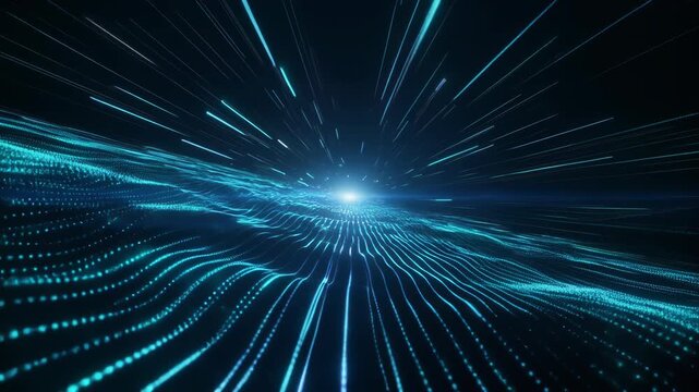 Abstract Digital Light Streaks and Waves Moving Through Dark Space - Futuristic Technology and Data Flow Visualization