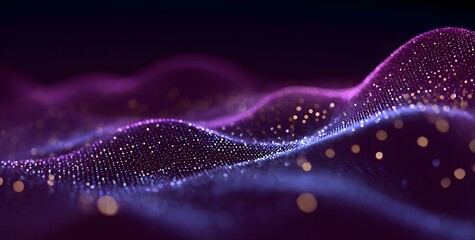 Abstract flowing luminous particles creating a dynamic wave pattern with shimmering light effects and a dark atmospheric background in a futuristic digital art concept