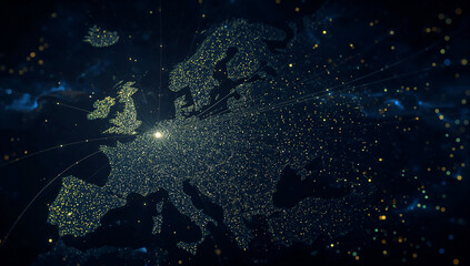 Earth focus on europe represented by dots binary code