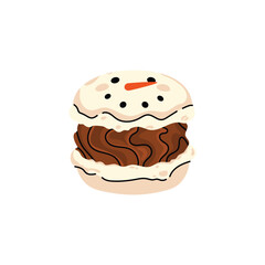 Cute and colorful Christmas macaron with different flavors. Sweet and festive dessert collection with Santa, reindeer, snowman and holiday decorations. Flat vector isolated on white