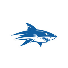 Obraz premium A fierce blue shark with sharp teeth and a powerful body, depicted in a dynamic, stylized illustration.
