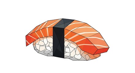 Geometric Salmon Nigiri Sushi Illustration on White Background.