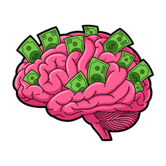 Brain Filled With Money Symbolizing Financial Intelligence And Wealth.
