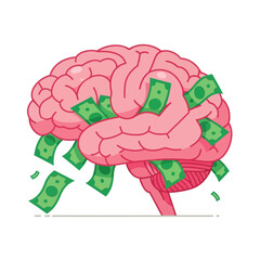 Brain with Money Falling Out Illustration.