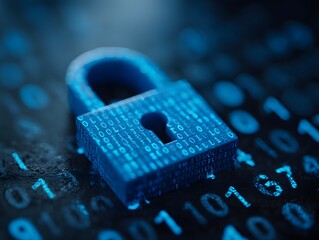 Digital padlock symbolizing data protection and online security against cyber threats and unauthorized access in a technological environment