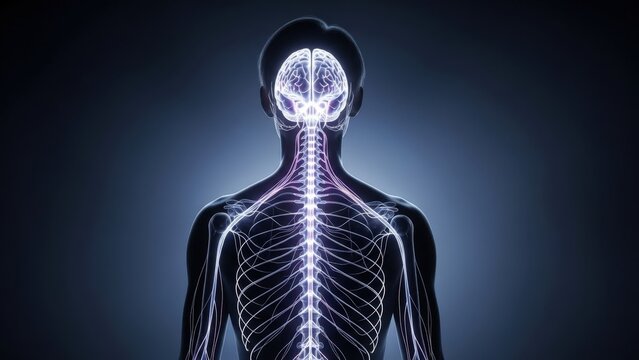 Human body nervous system anatomy with brain and spinal cord