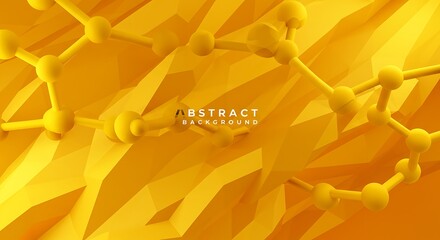 Graphic with molecular structure over faceted yellow background. 3D rendering