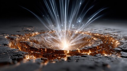 A glowing, fiery explosion is depicted in the image