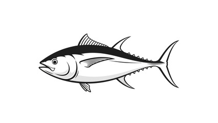 Black and white vector illustration of a tuna fish