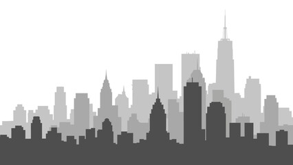 Monochrome City Skyline Silhouette with Skyscrapers and Towers